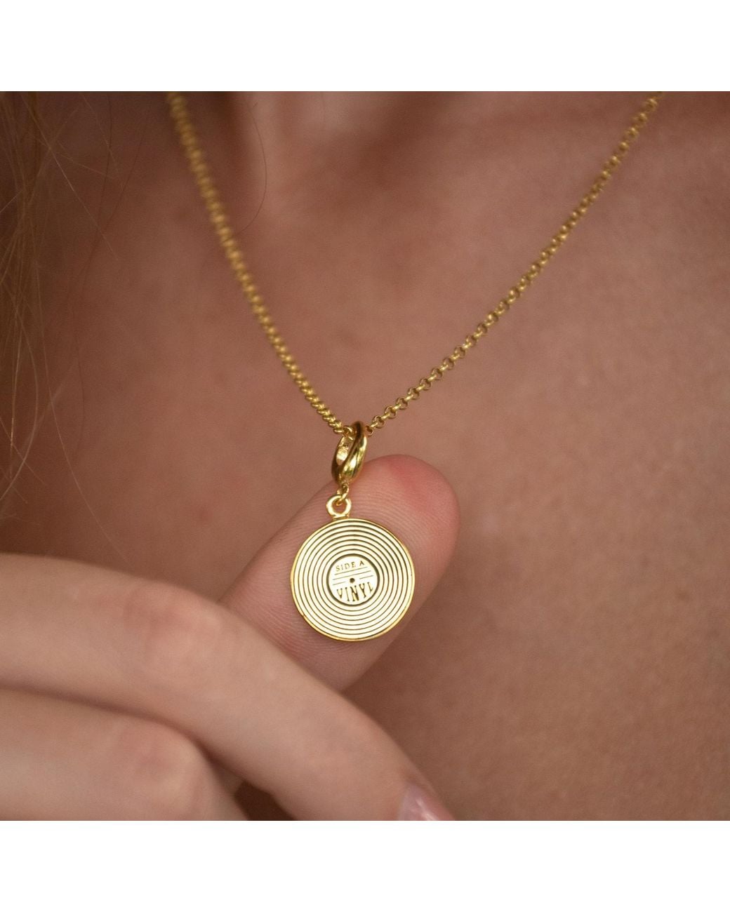 Lily Charmed Metallic Plated Vinyl Record Charm Necklace