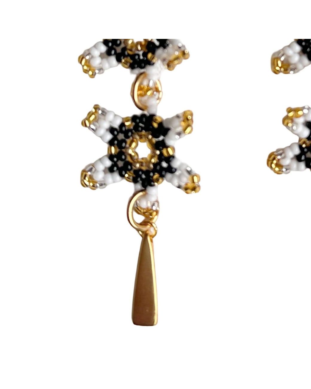 Iliana Arrazola Metallic Waterfall Blossom Three Flowers, Dangle Earrings, And Withe, Glass Beads, Beaded Jewelry