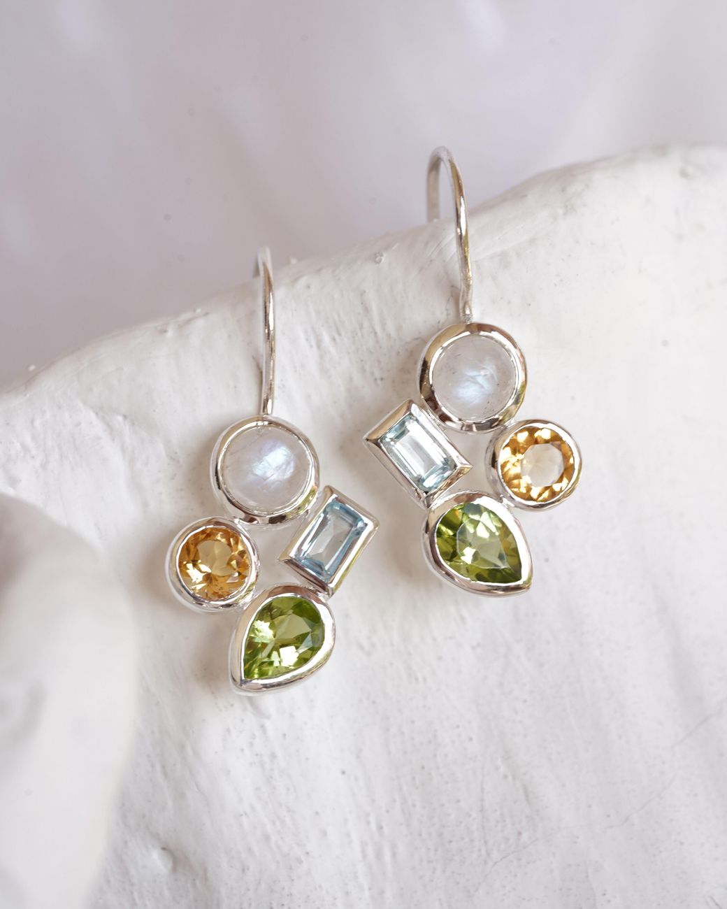 Isla Silver Blue Moonstone, Peridot, Citrine & Topaz Earrings