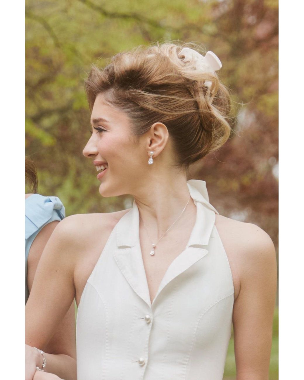 Santinni White Highgrove Crystal & Pearl Necklace