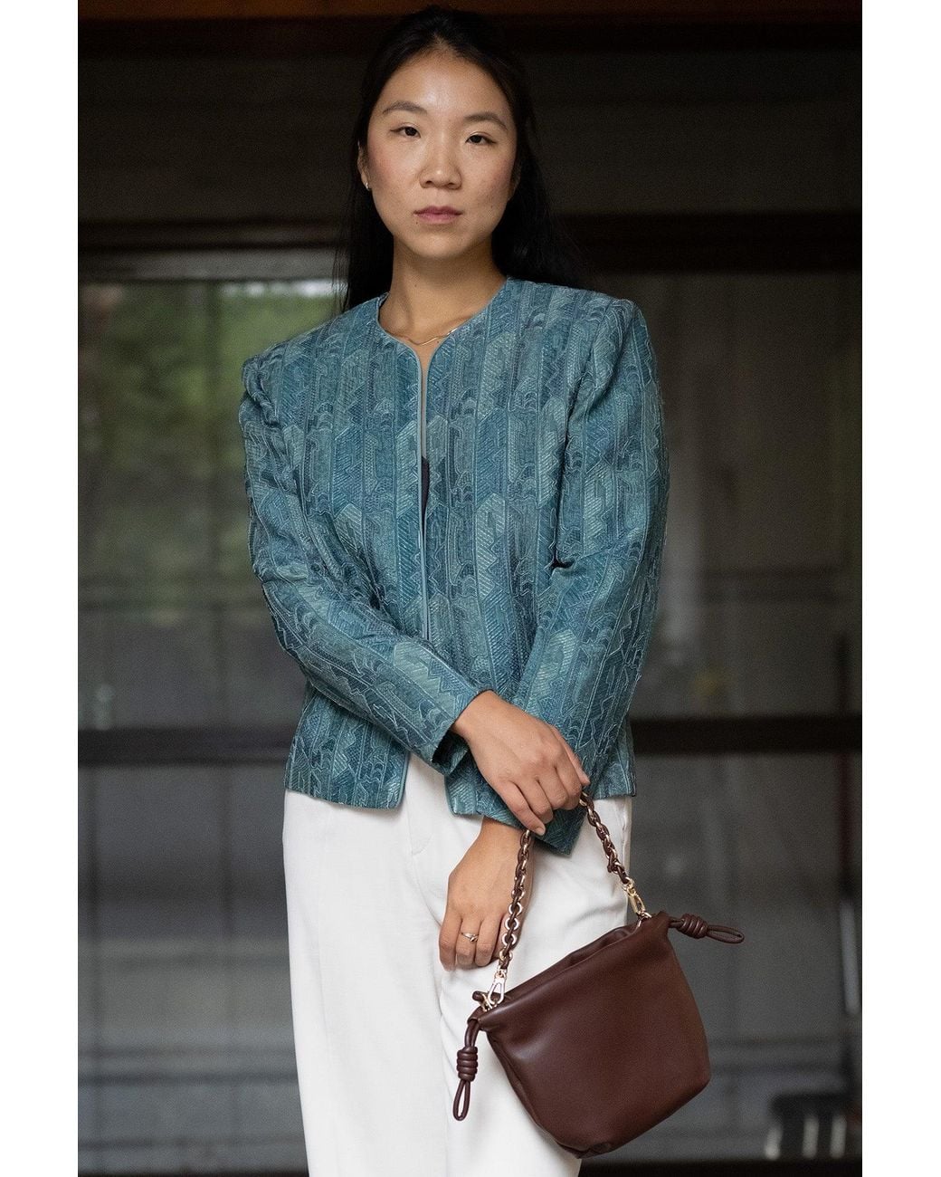 Stovaria Blue Layered & Embroidered Pure Silk Statement Jacket
