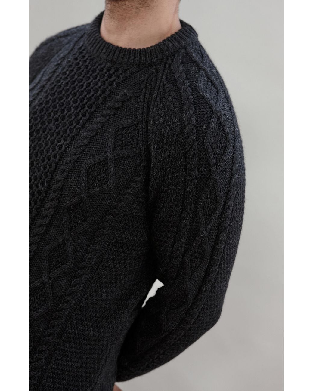 Paul James Knitwear Blue Chunky Merino Wool Goffrey Fisherman's Jumper for men