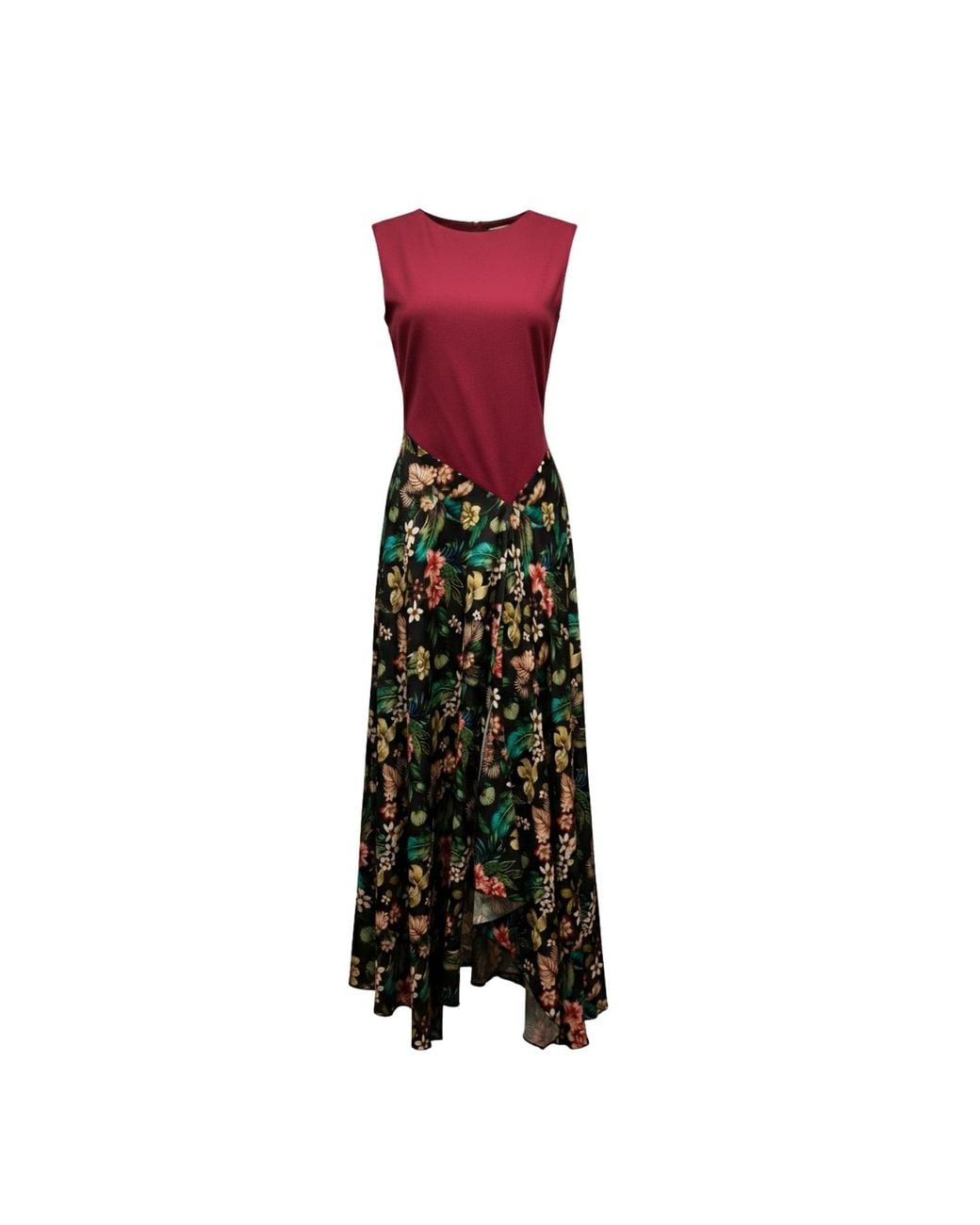 IZABELA MANDOIU Purple Two-Tone Burgundy Jersey Top Floral Midi Dress