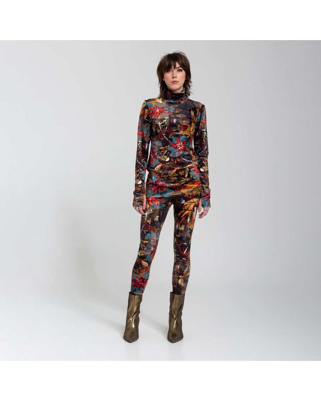 ARTISTA Black Bloom Printed Velvet Leggings