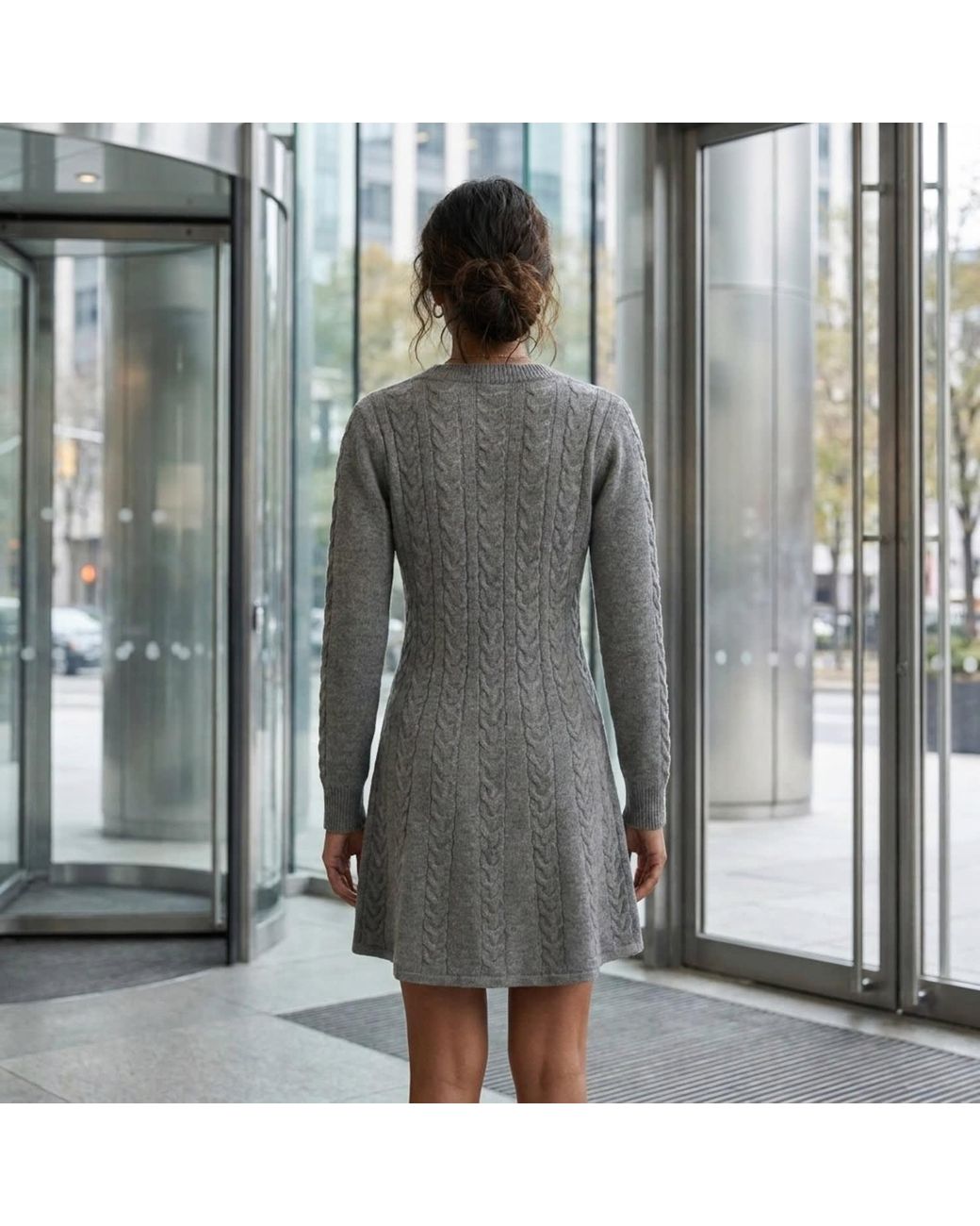 Modenaire Gray Cable Knit Dress Sculpted Texture