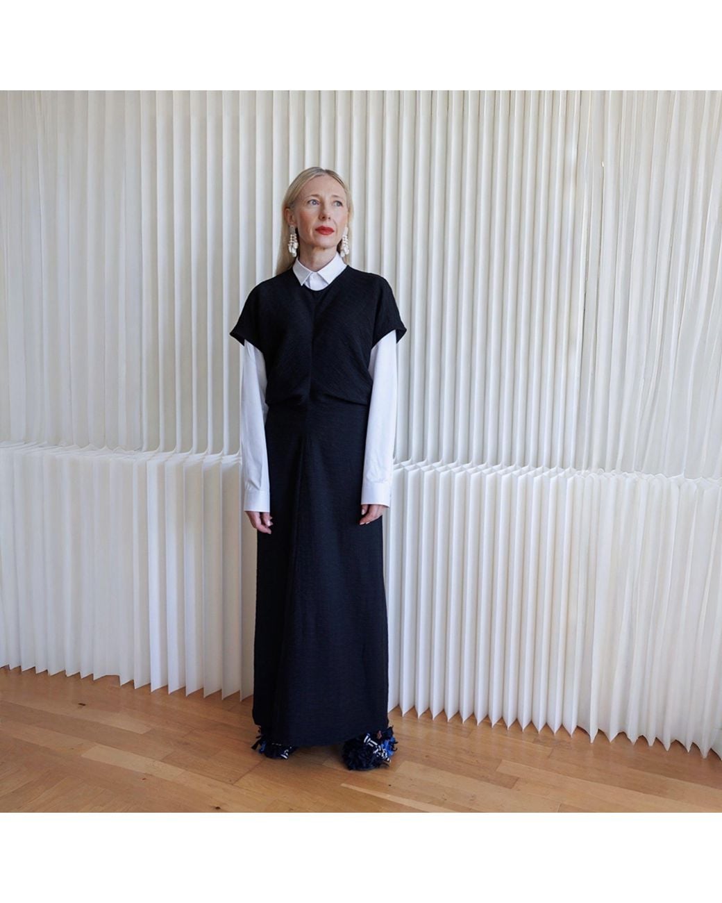 London Atelier Byproduct Black Crinkled A Line Dress