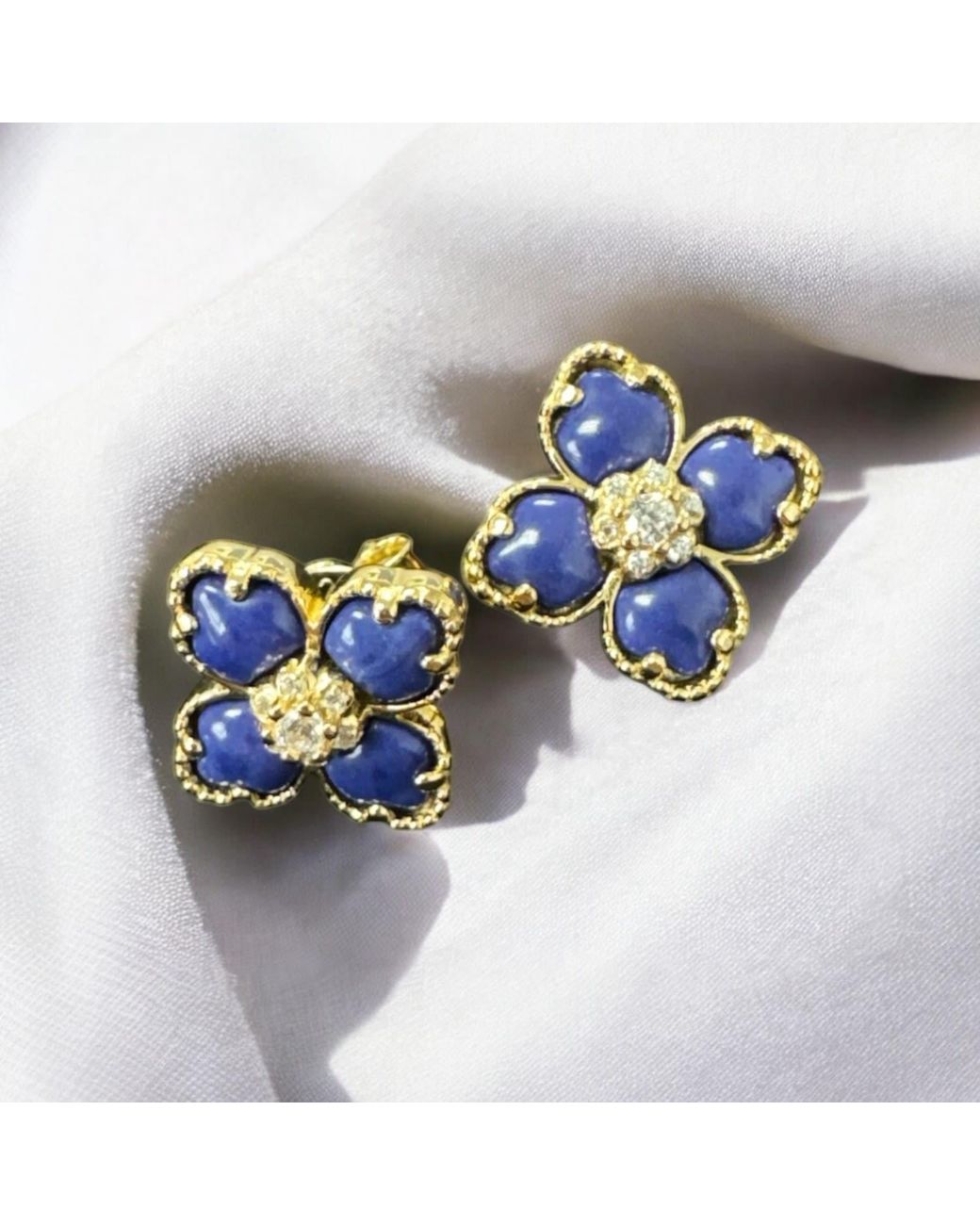 Latelita London Blue Flower Clover Lapis Lazuli Stud Earrings