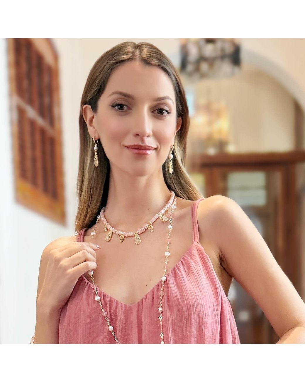 Farra Pink Bohemian Shell With Rose Quartz Pendant Necklace