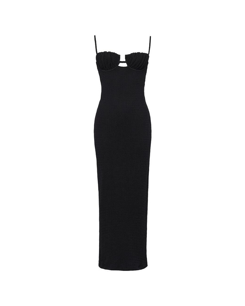 Montce Black Crochet Petal Long Slip Dress