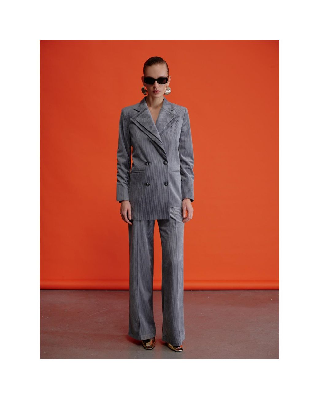 NAZLI CEREN Gray Bicolle Corduroy Jacket