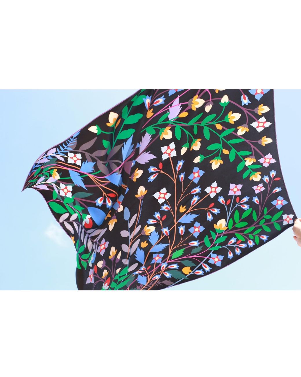 Jessie Zhao New York Black Double Sided Silk Scarf Of Night Garden