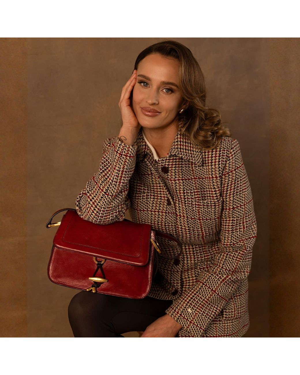 Time Resistance Red Leather Flap Bag For