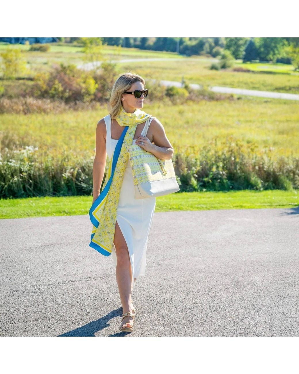 Evelyn & Kate Yellow Double Lemon With Marigold Classic Canvas Tote With Leather Base & Straps