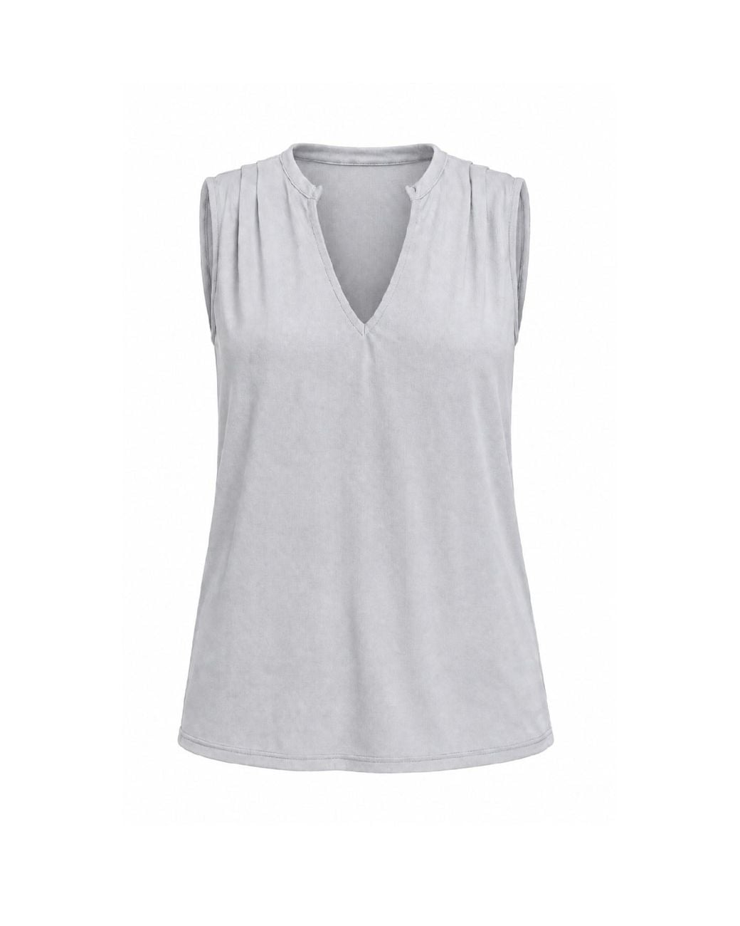 Conquista Gray Pleated Shoulder V-Neck Sleeveless Top