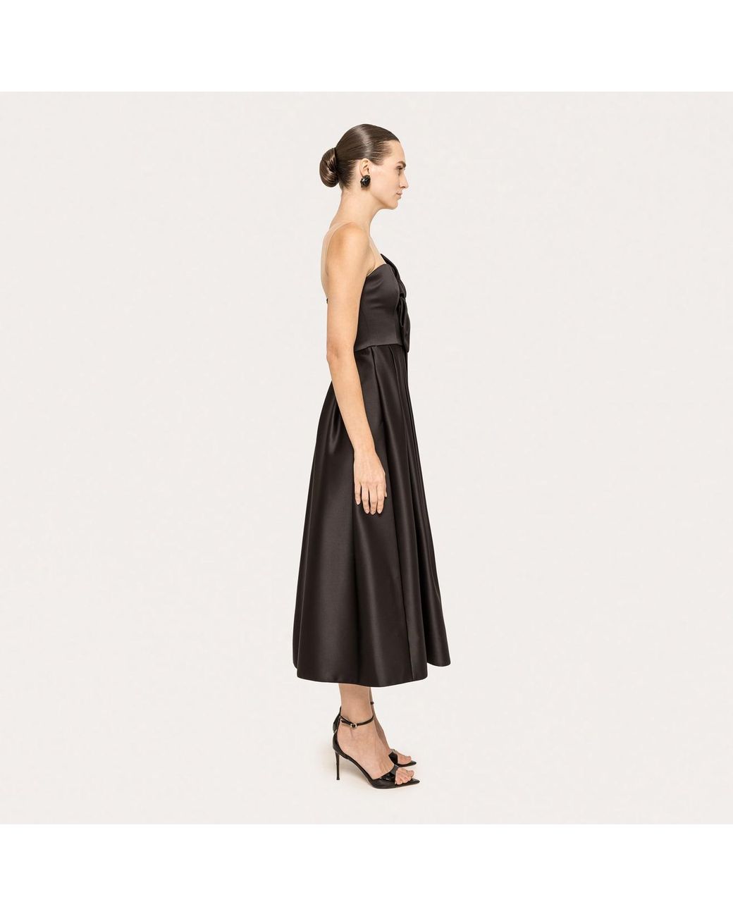 Nissa Black Bow-Detail Taffeta Midi Dress