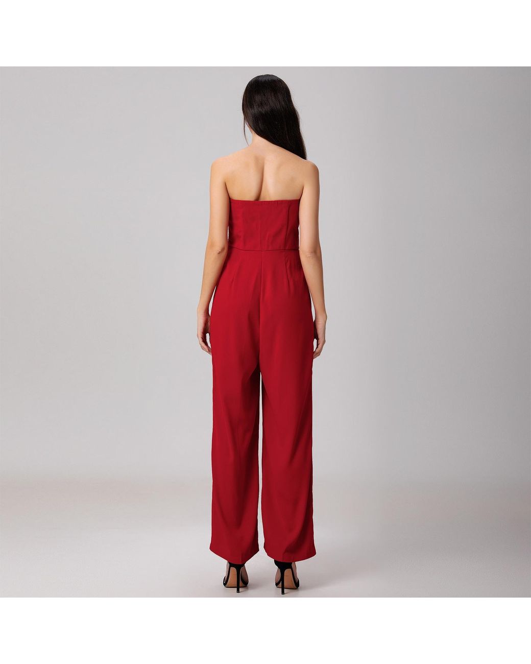 Smart and Joy Red Minimalist Bustier Jumpsuit