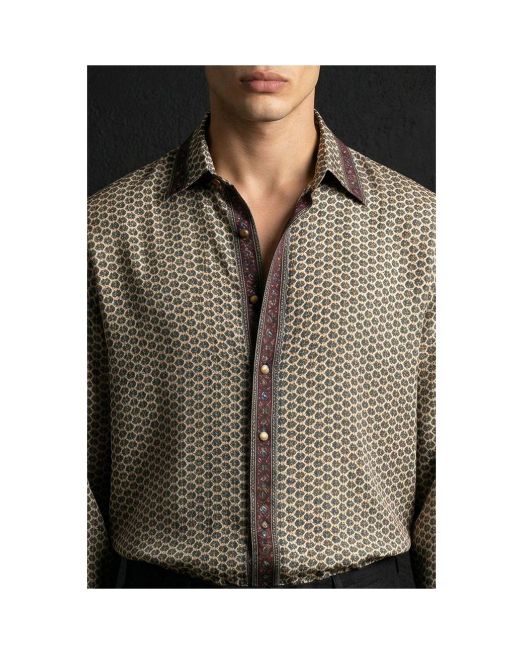 Monzlapur New York Gray Embossed Botanic Long Sleeve Crepe Shirt for men