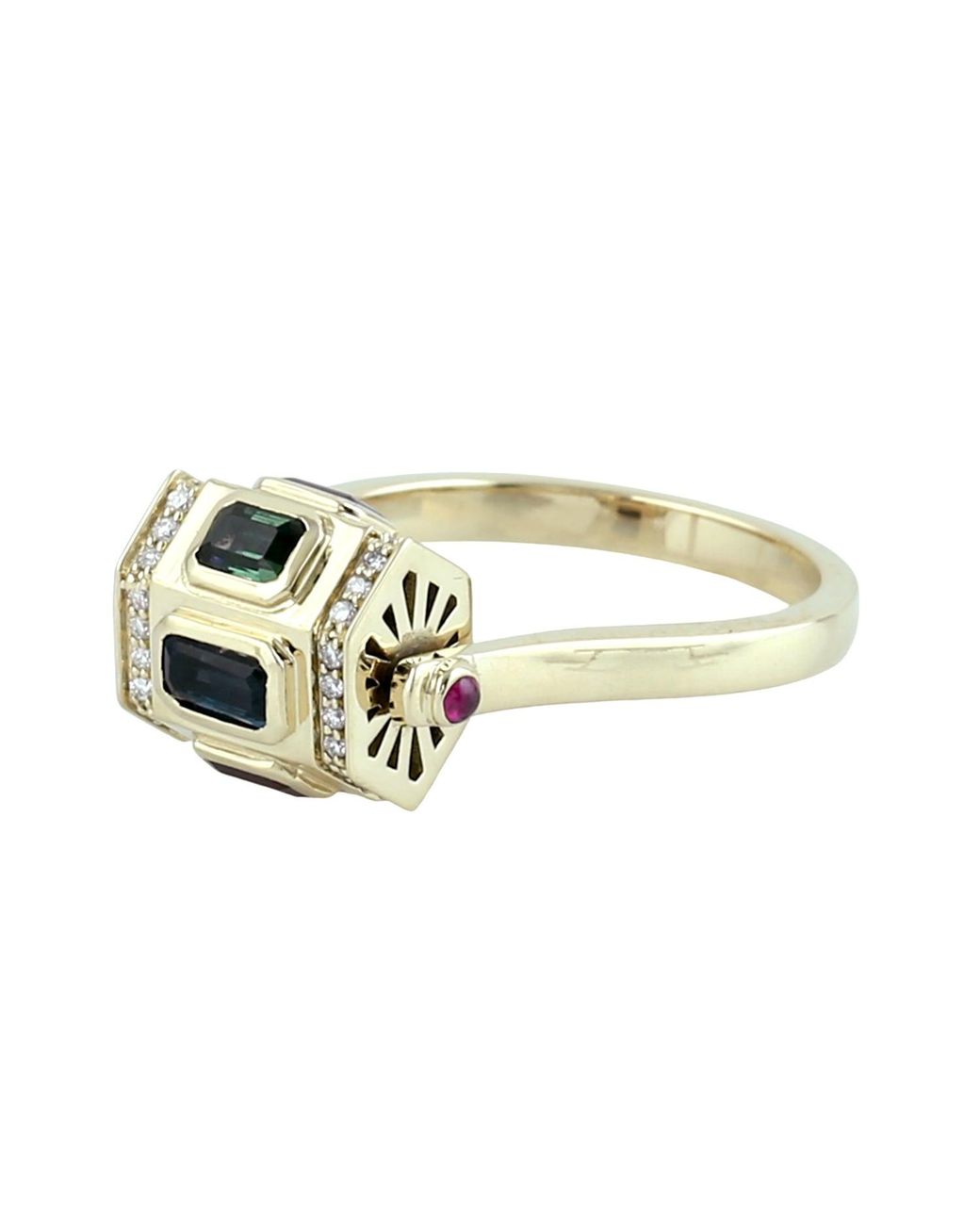 Artisan White 14K Garnet, Tourmaline, Topaz, Amethyst & Diamond Geometric Ring