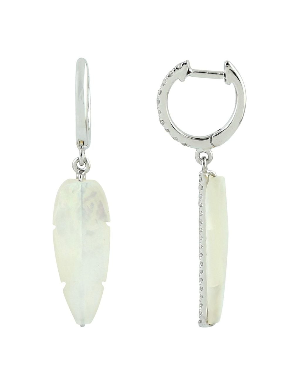 Artisan Metallic Mother Of Pearl & Diamond Feather Drop Earrings