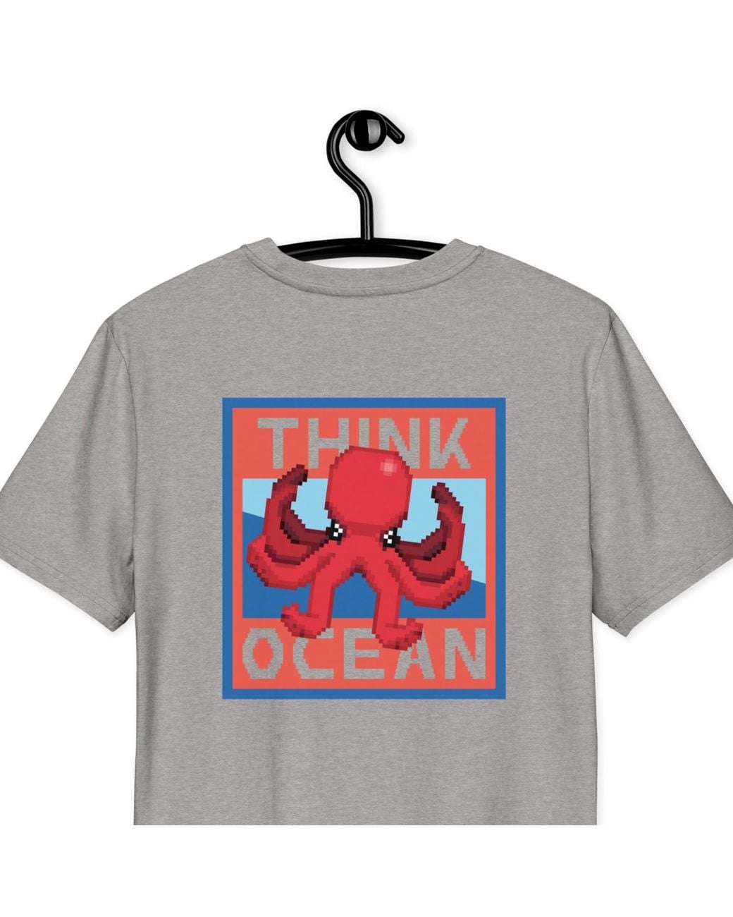 Anchor and Crew Gray Heather Think Ocean Octopus Pixel Art Organic Cotton T-Shirt