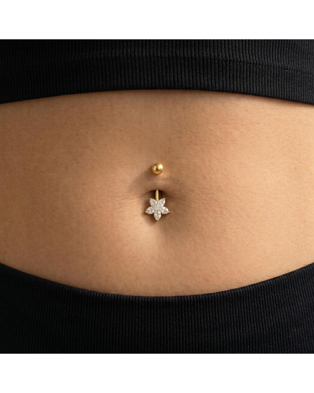 Zahav Jewelry Metallic 10K Solid 14G Flower Cz Belly Ring