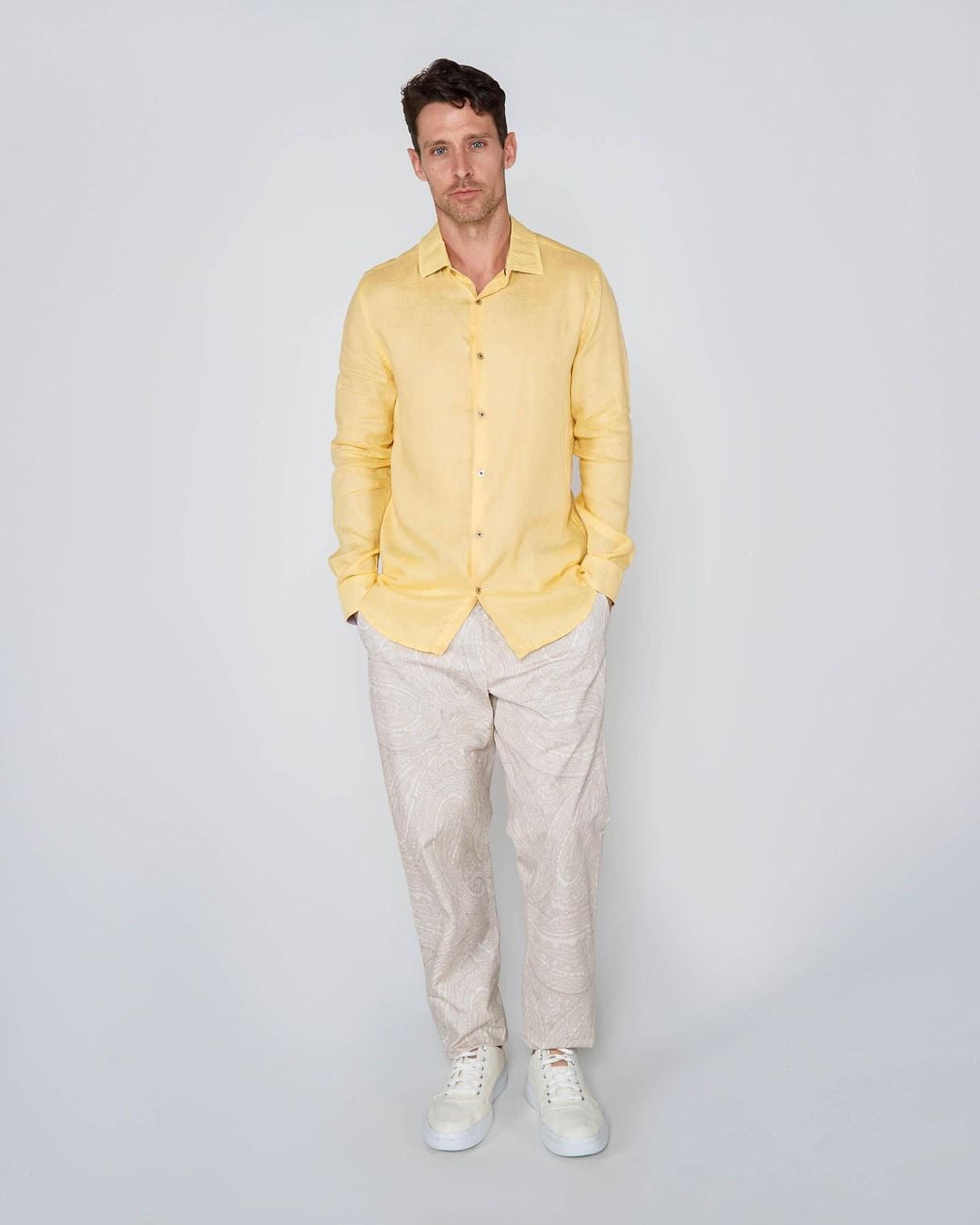 Lords of Harlech Yellow Laurent Linen Shirt for men