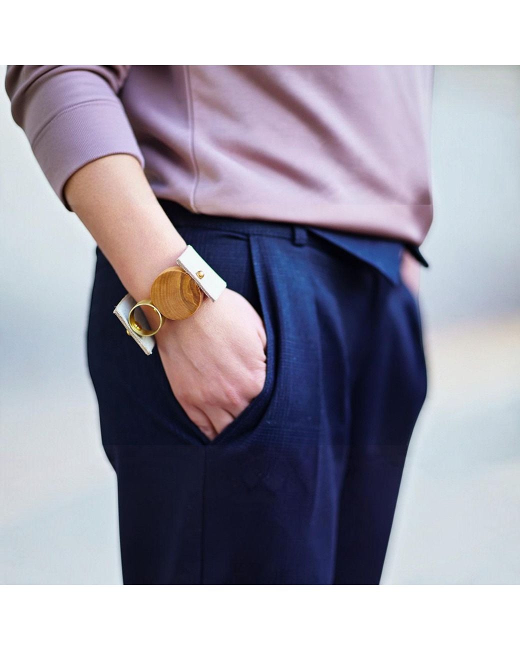 Svetlana Vukov Brown Neutrals Wood Dual Circle Bracelet