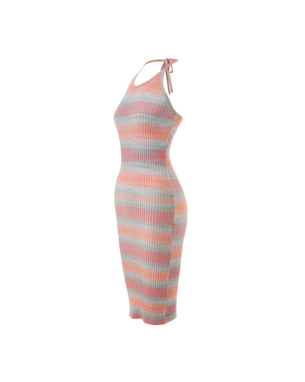 Fully Fashioning Multicolor Andrea Space Dye Yarn Knit Halter Midi Dress