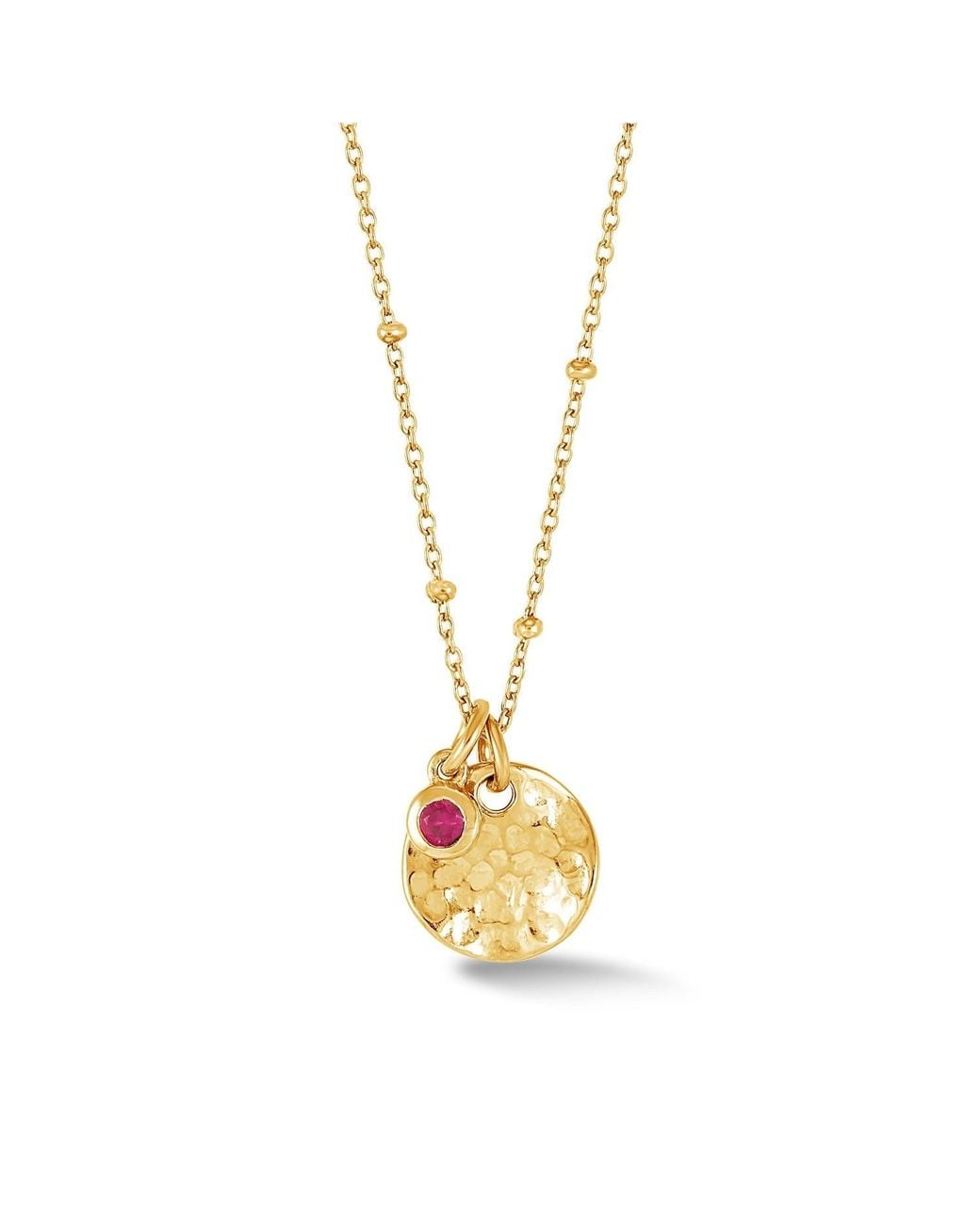 Dower & Hall Metallic Hammered Disc & Ruby Array Necklace