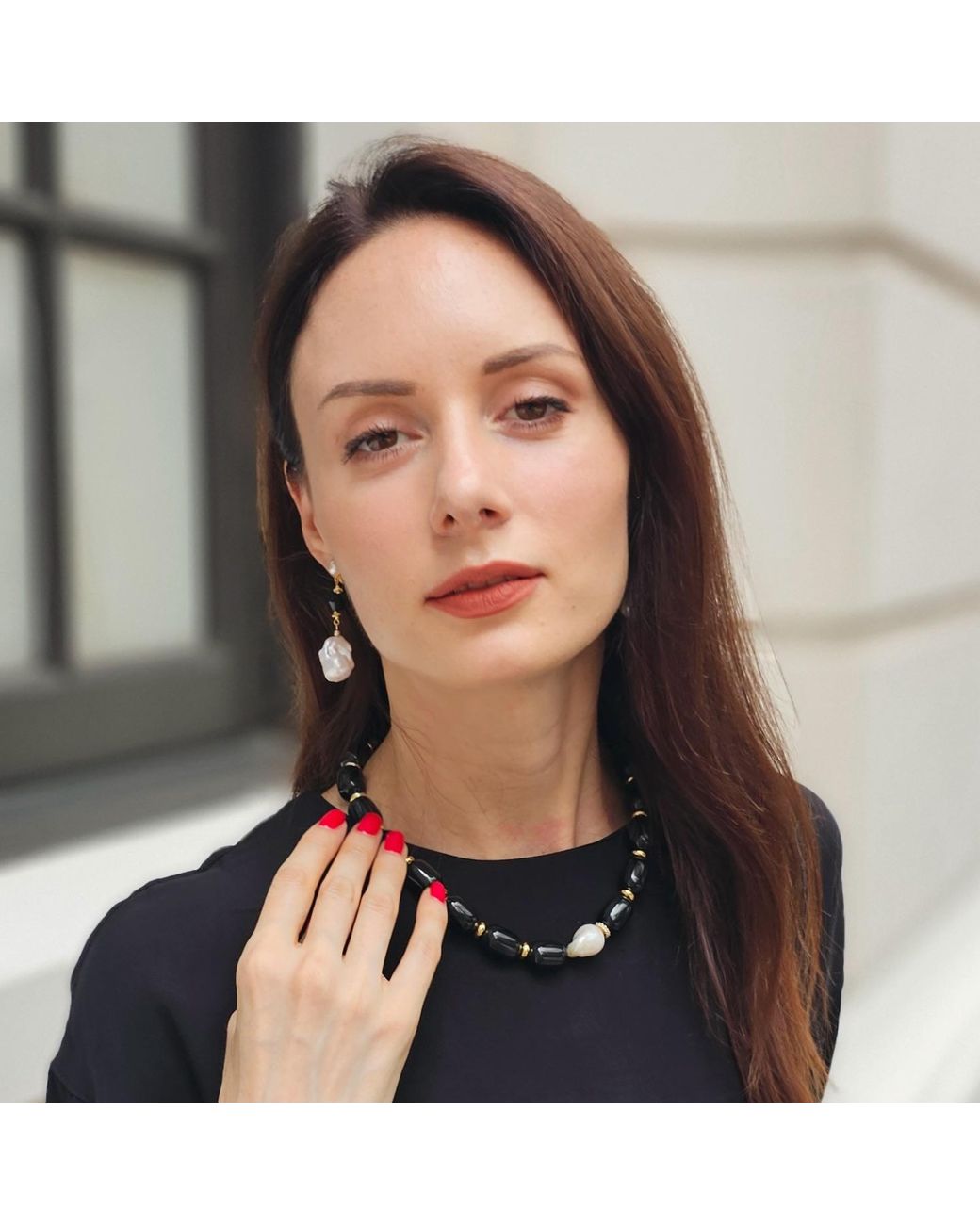 Farra Metallic Baroque Pearls With Obsidian Clip-On Earrings