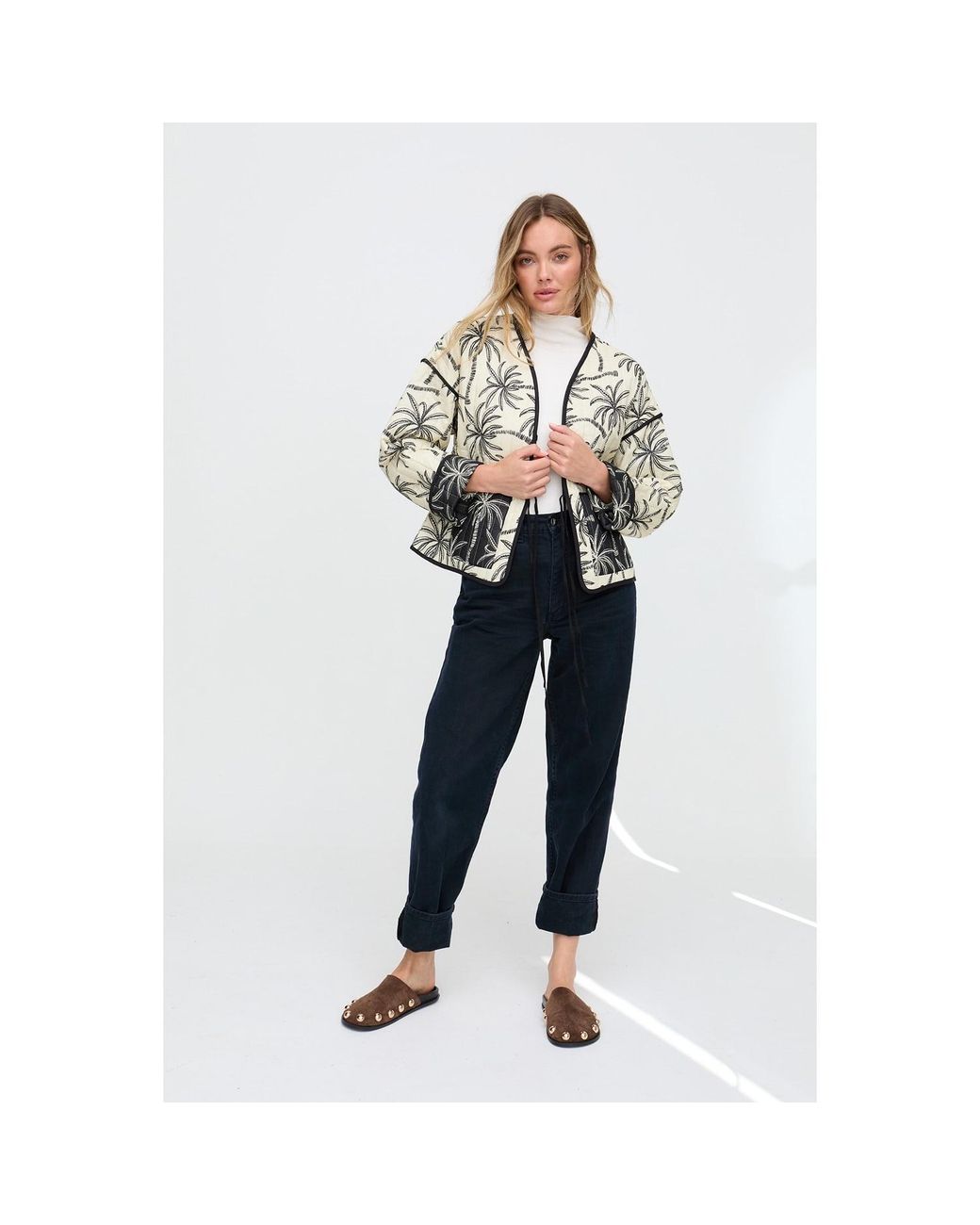 Raffya Multicolor Felicity Palm Print Reversible Jacket