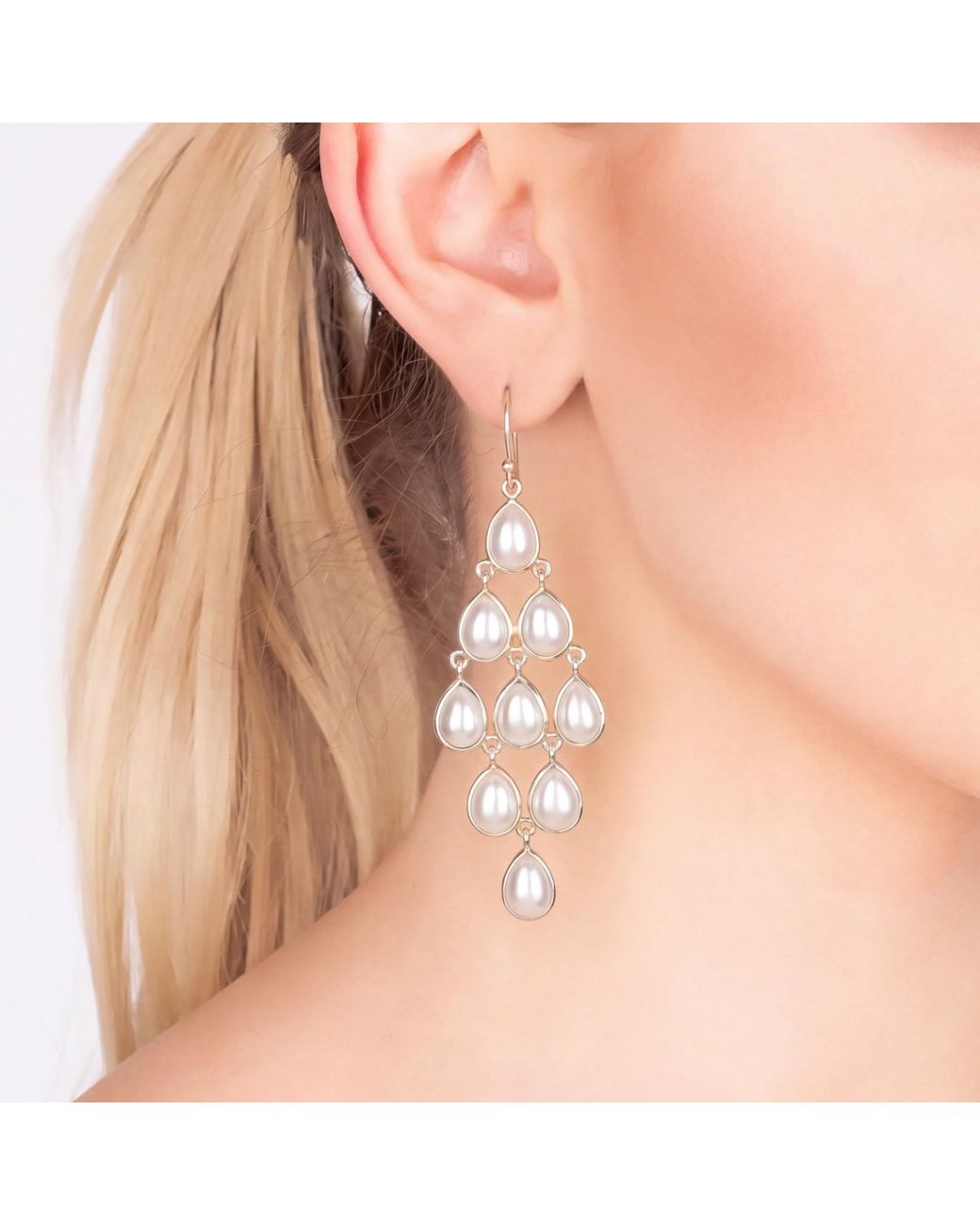 Latelita London Metallic Erviola Gemstone Cascade Earrings Pearl