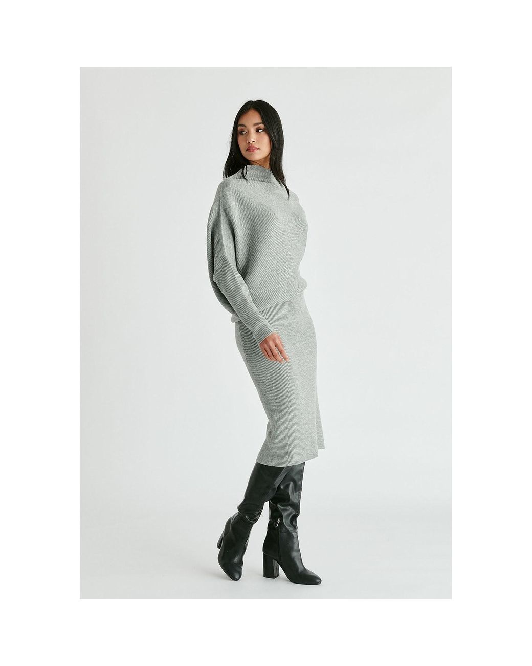 Paisie Gray Draped Knitted Dress