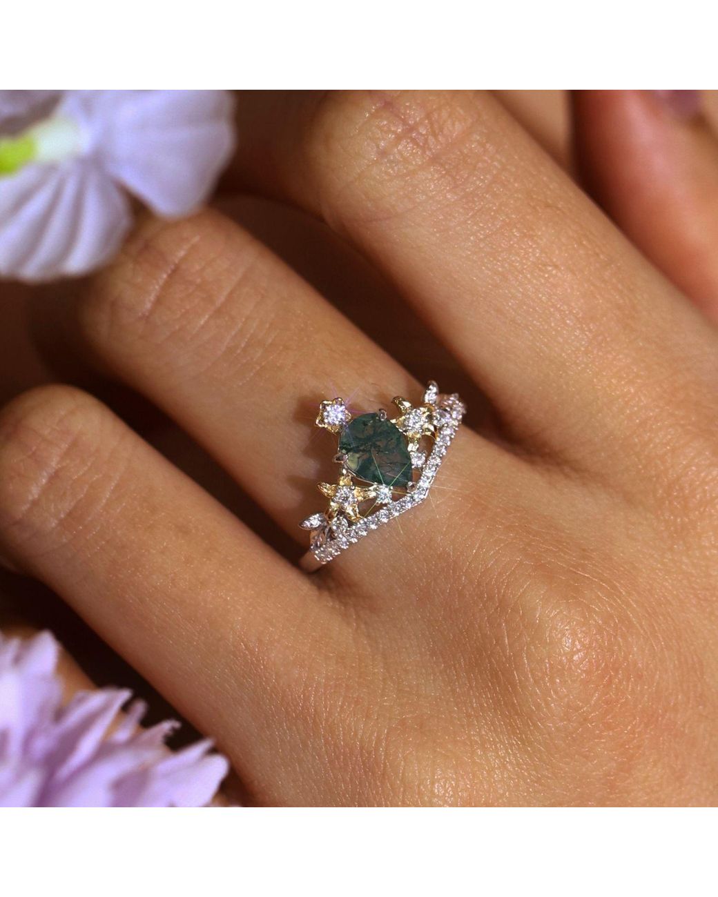 Azura Jewelry New York Brown Juniper Dream Moss Agate Ring Vermeil