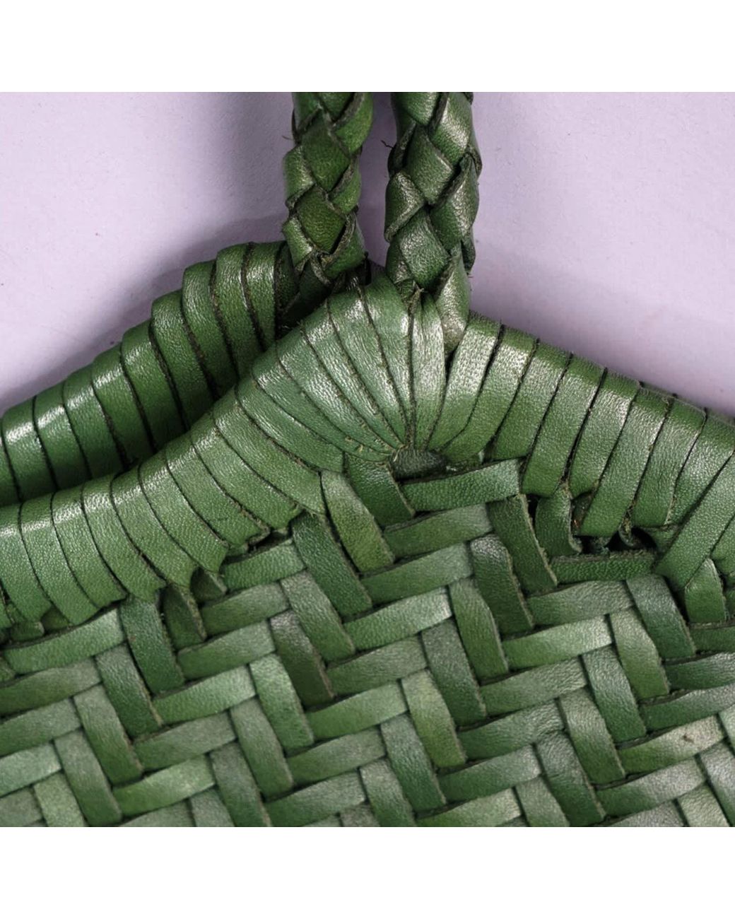 Rimini Green Genuine Leather Hand Woven Shopping Bag