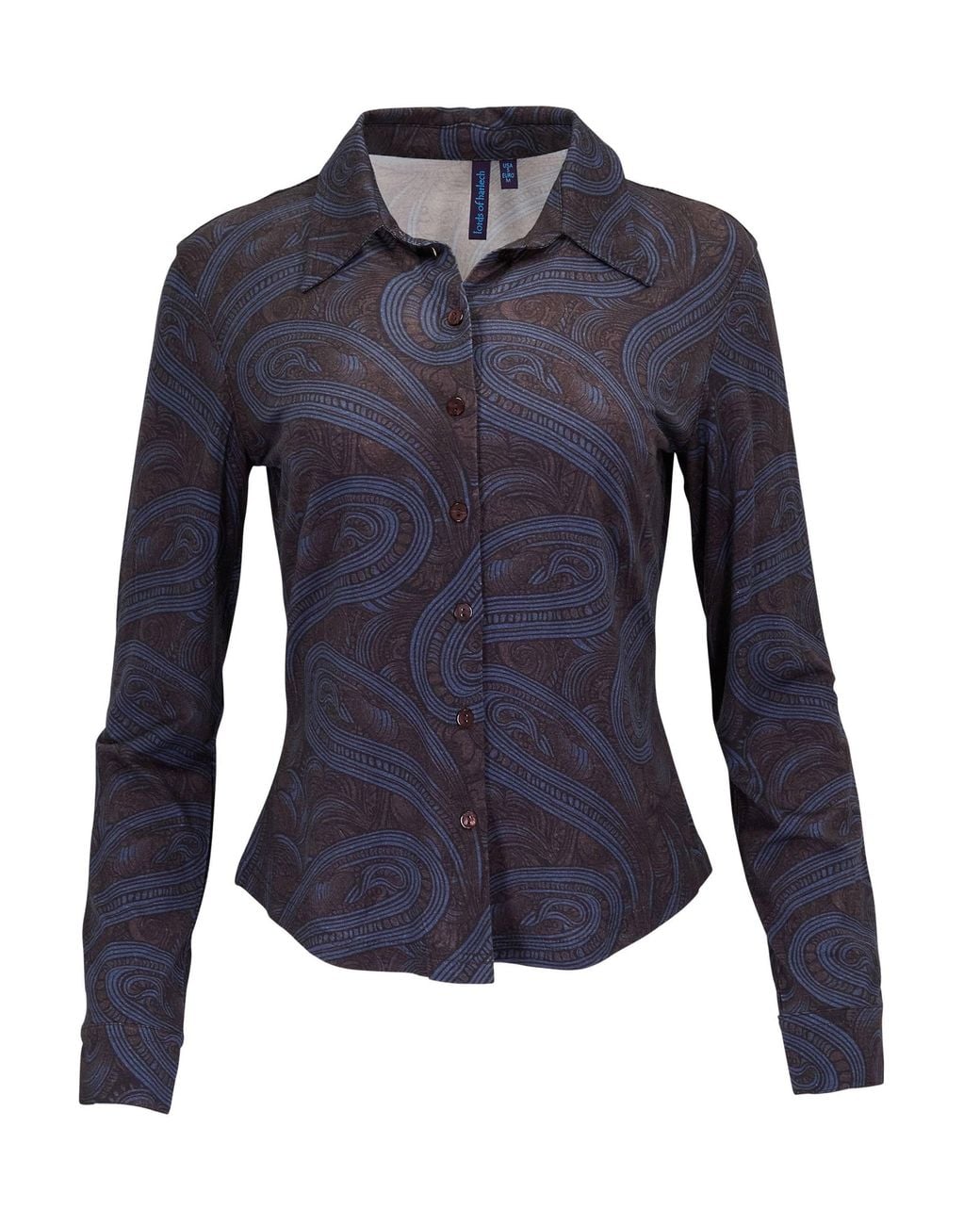 Lords of Harlech Blue Scarlet Paisley Badalona Brownie Merino Jersey Long-Sleeve Shirt