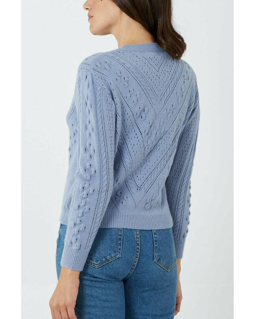 Hortons England Blue Newquay Pointelle Knit Jumper Powder