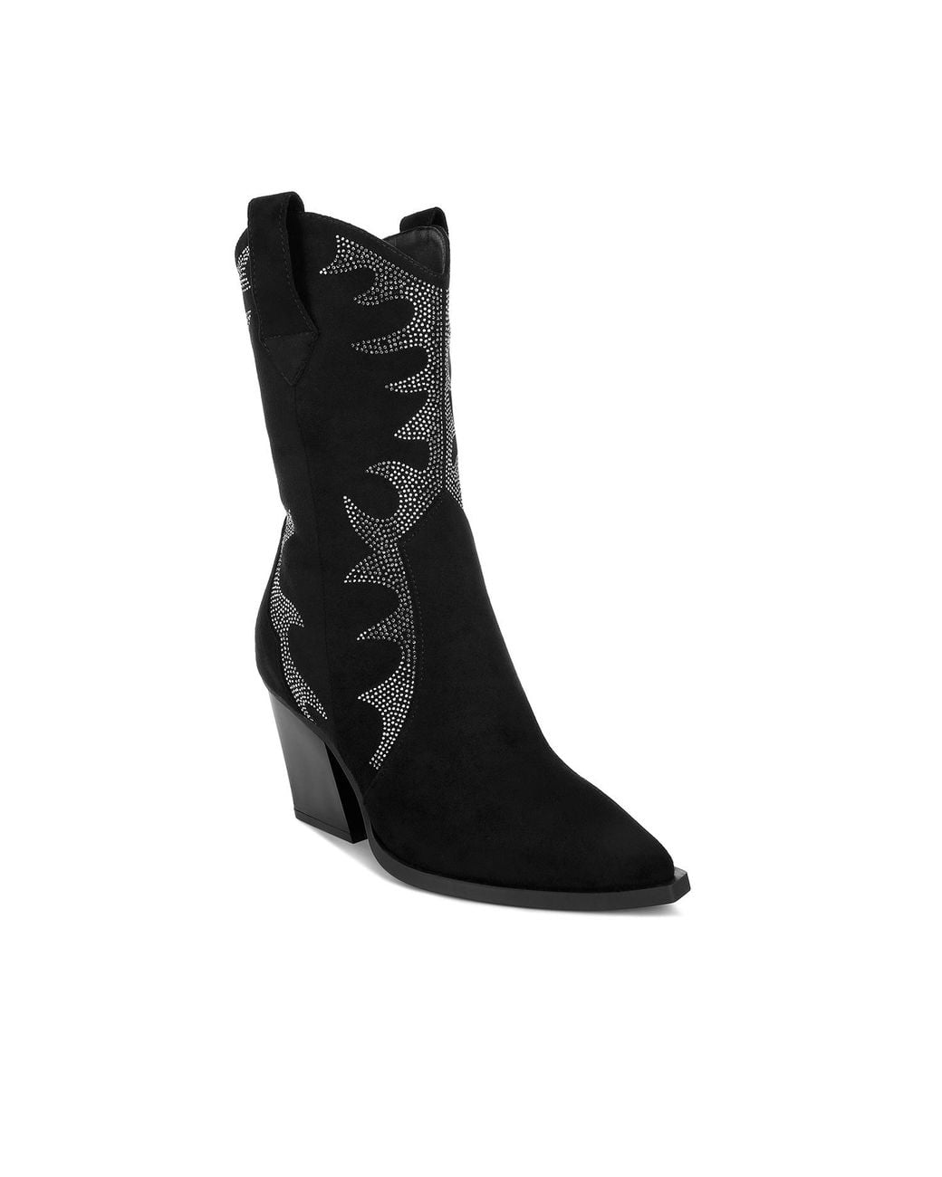 Rag & Co Black Rambler Rhinestones Embellished Calf Boots