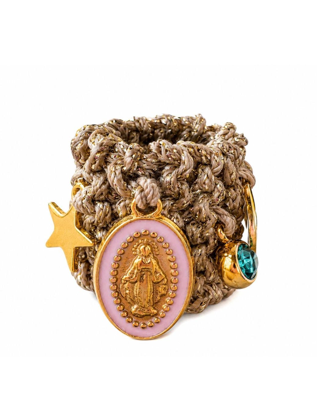 Hilo De Mar Green Ring Handknitted With Charms