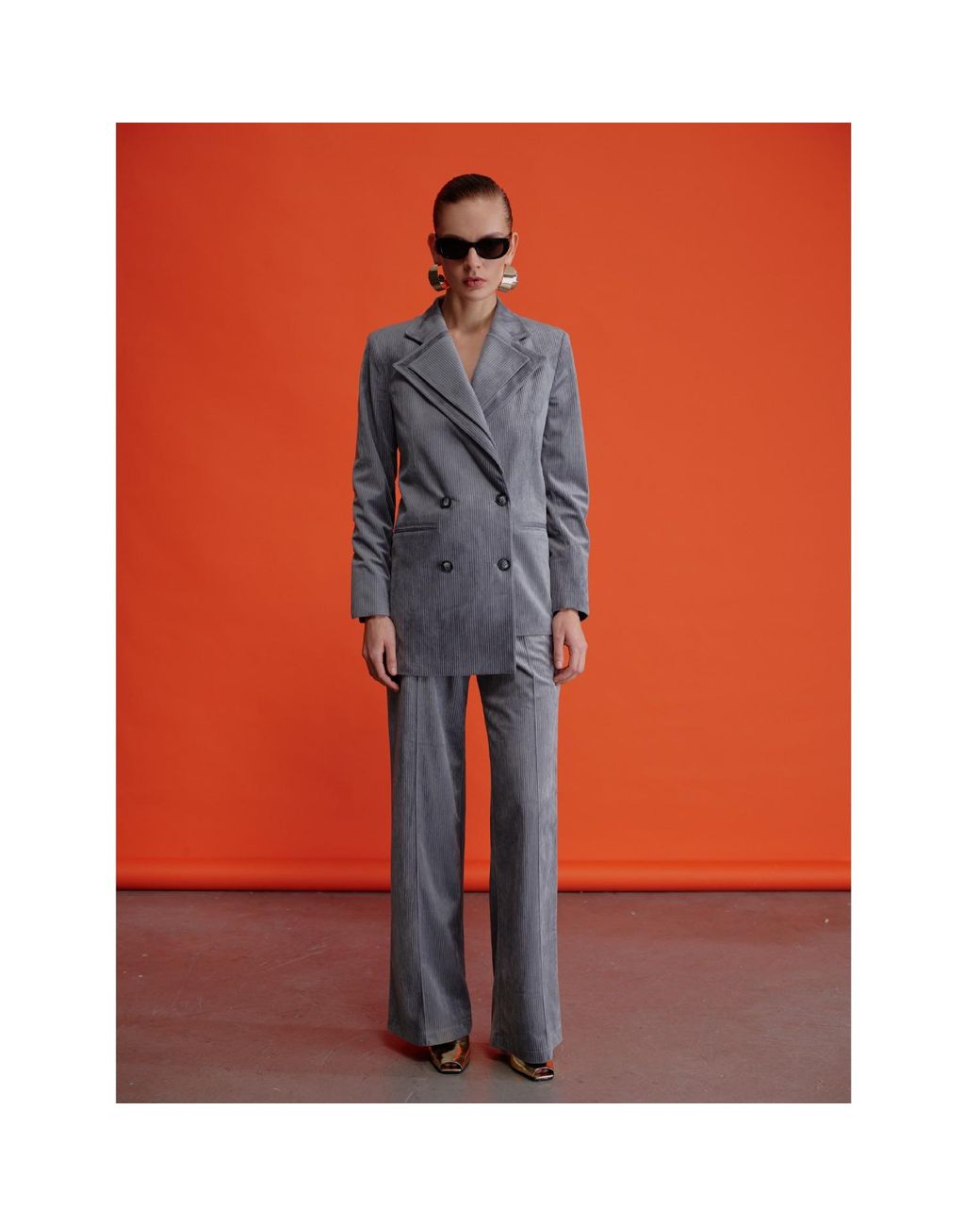 NAZLI CEREN Gray Bicolle Corduroy Trousers