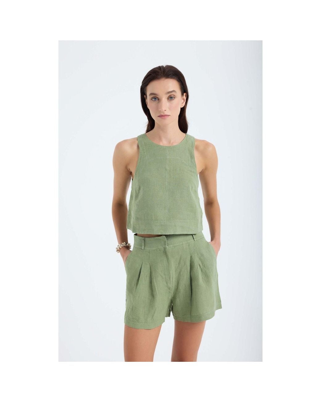 Monlicia Green Lena Linen Top