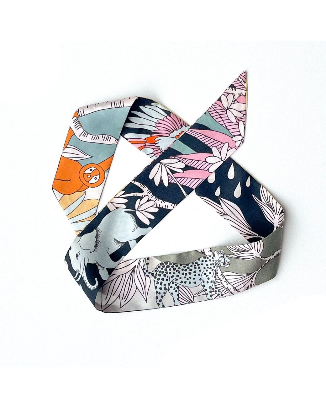Jessie Zhao New York Blue Silk Skinny Scarf Of World Travel