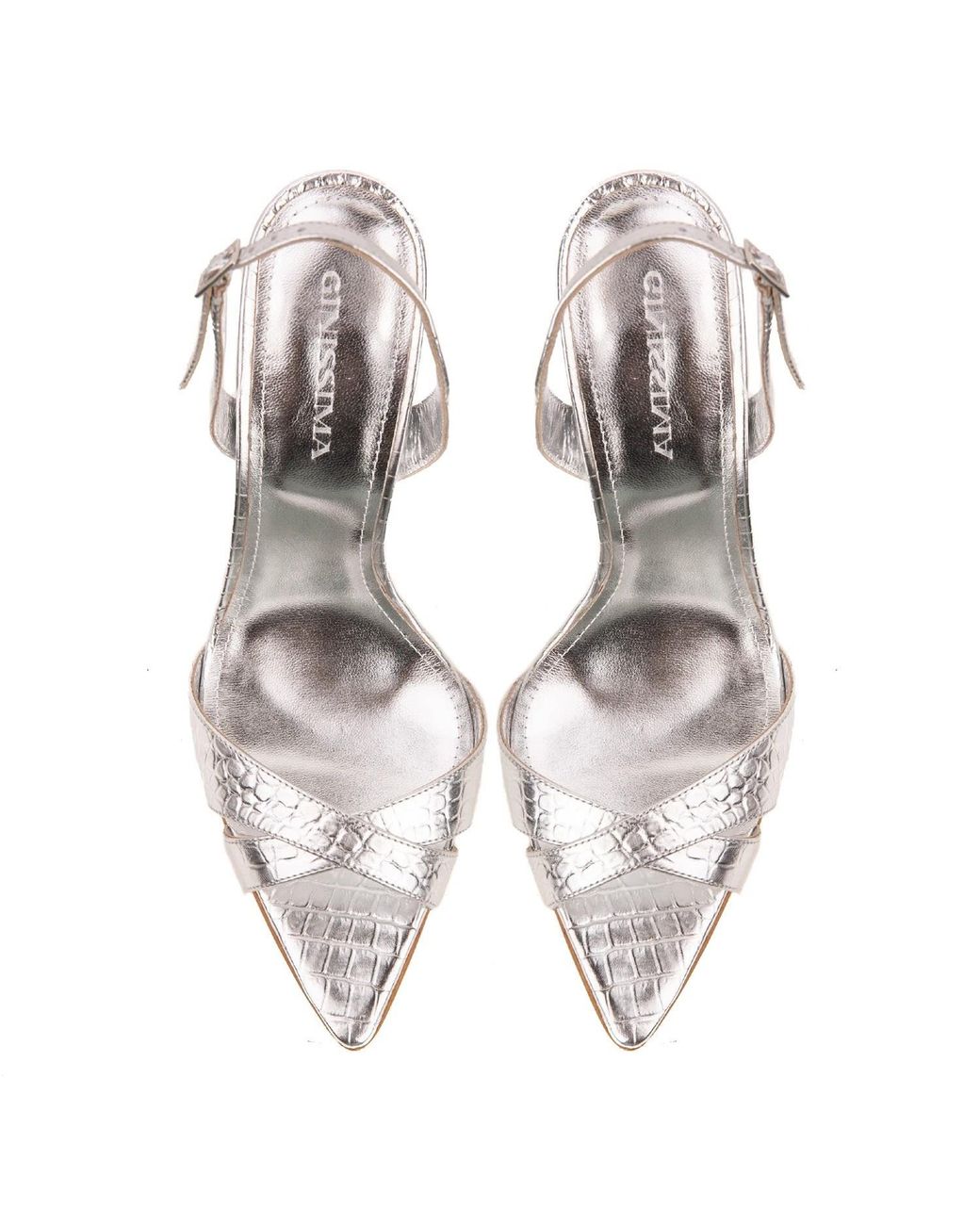 Ginissima White Thea Crocodile Effect Leather Sandals