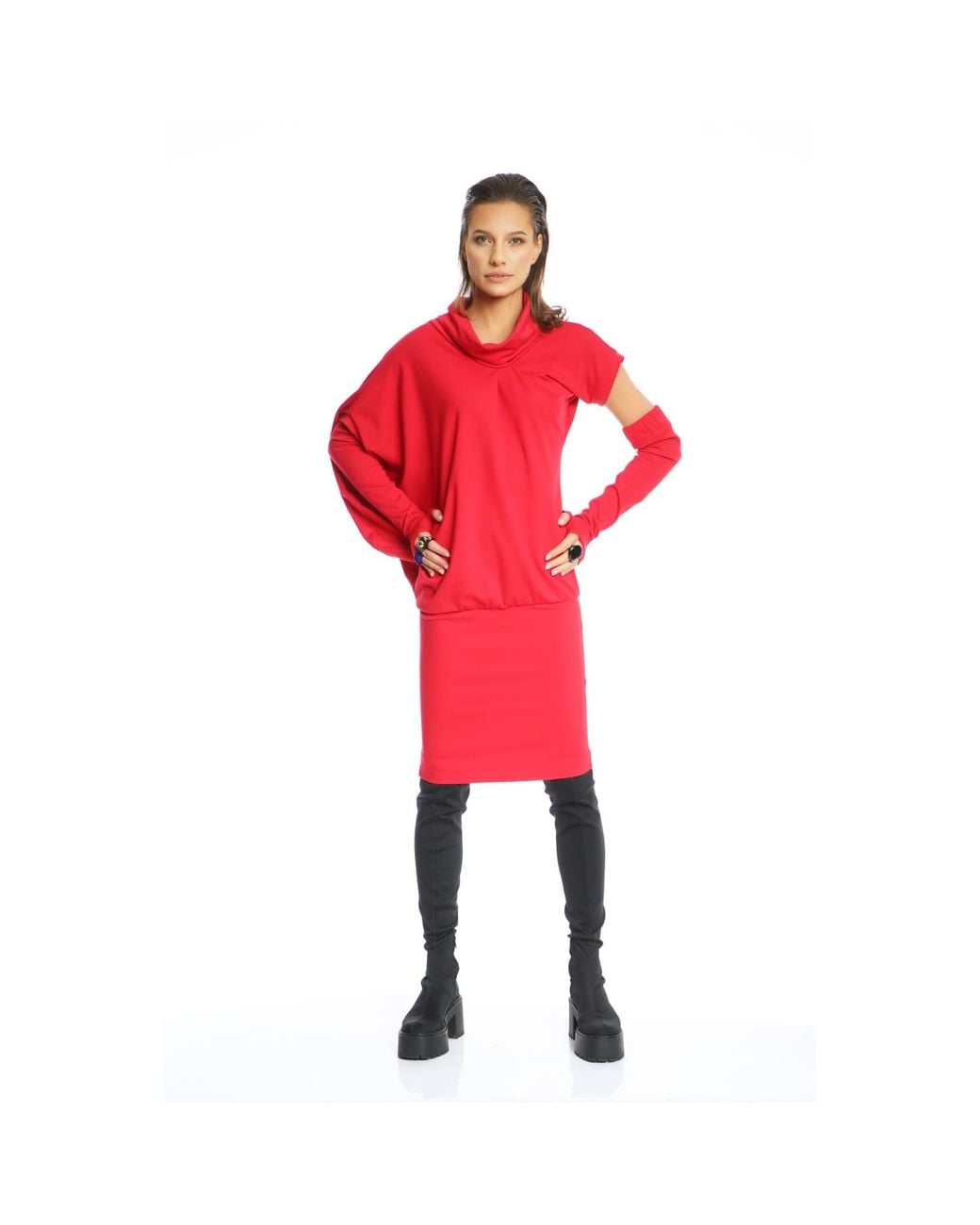 Silvia Serban Red Adjustable Length Dress & Gloves