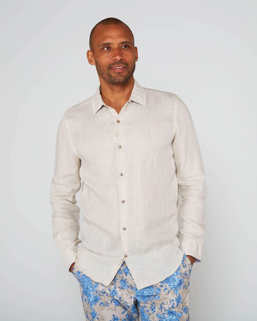 Lords of Harlech White Neutrals Laurent Linen Shirt for men