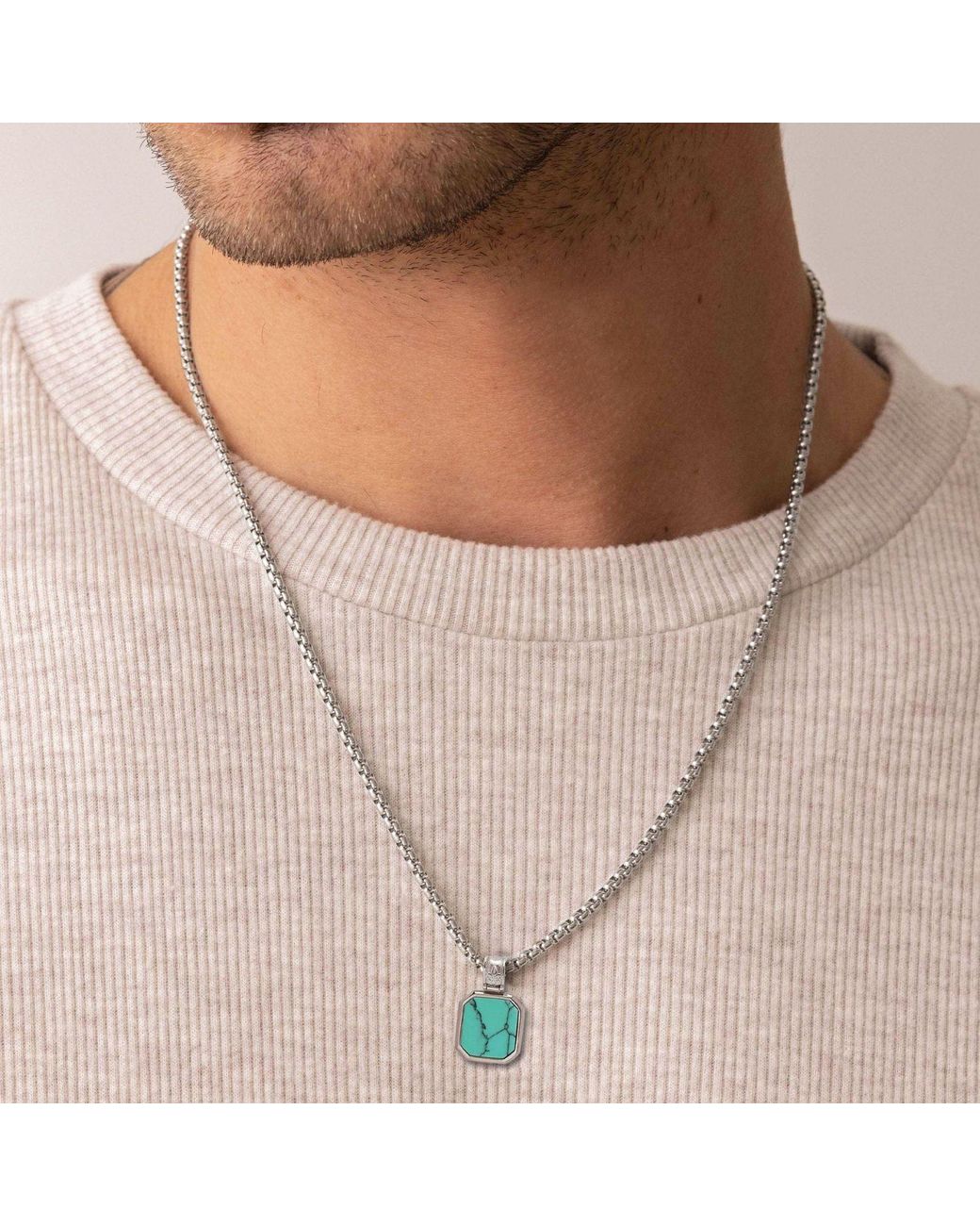 Nialaya Metallic Necklace With Square Pendant for men