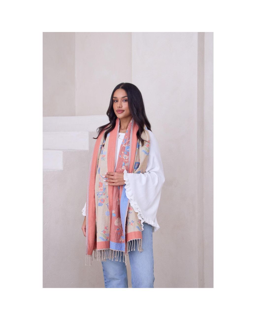 Saachi Pink Fiore Pastel Reversible Scarf