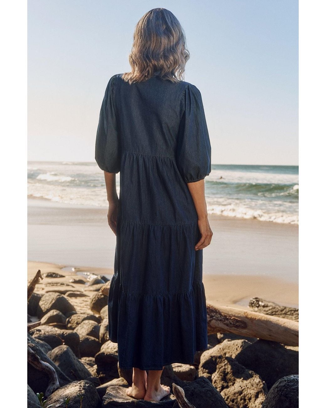 Adrift Clothing Blue Sienna Chambray Billow Dress