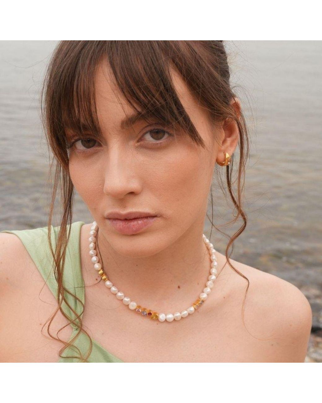 LINYA JEWELLERY Metallic Diana Colorful Stone Pearl Necklace
