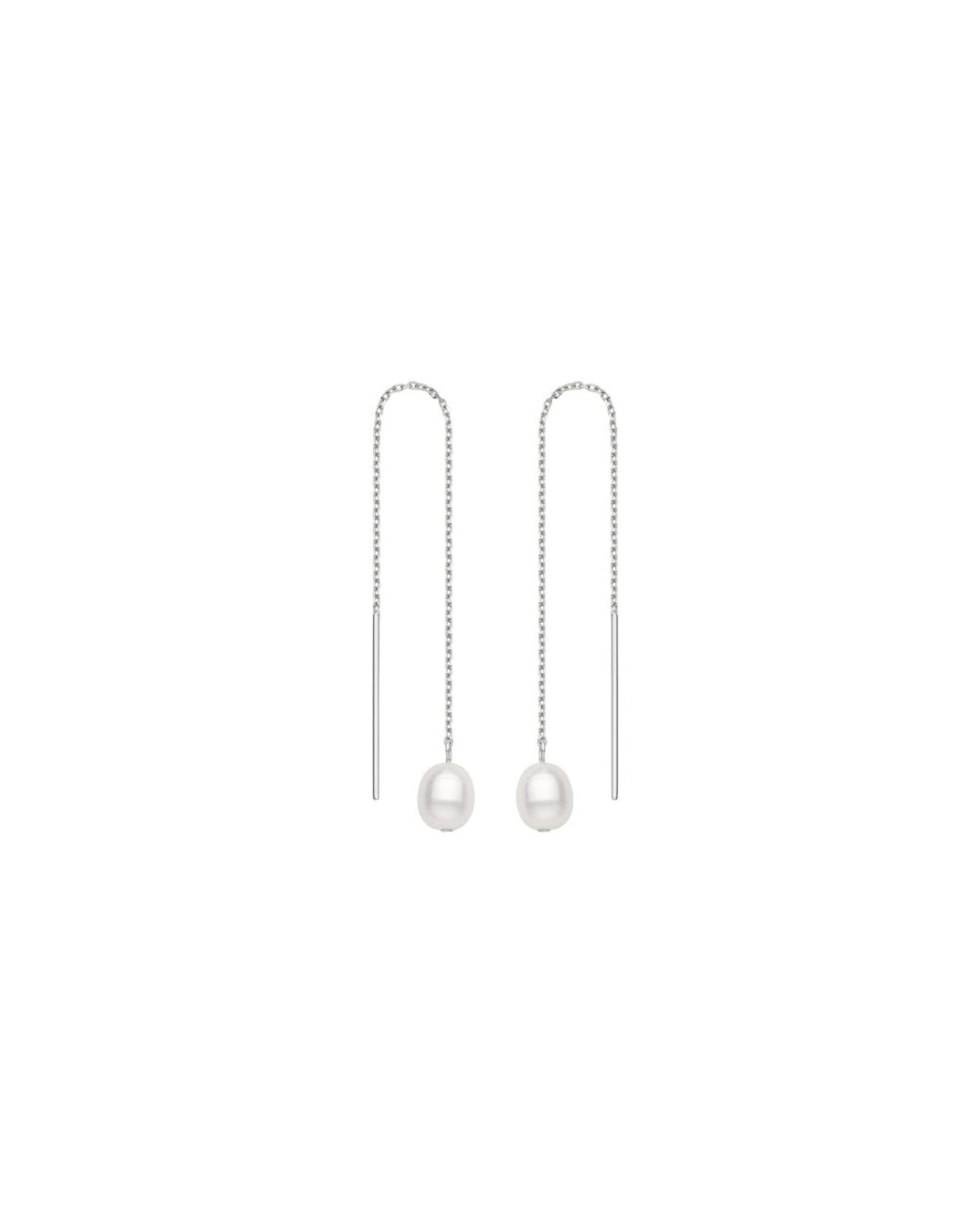Vanhi White Eira Pearl Drop Threader Earrings